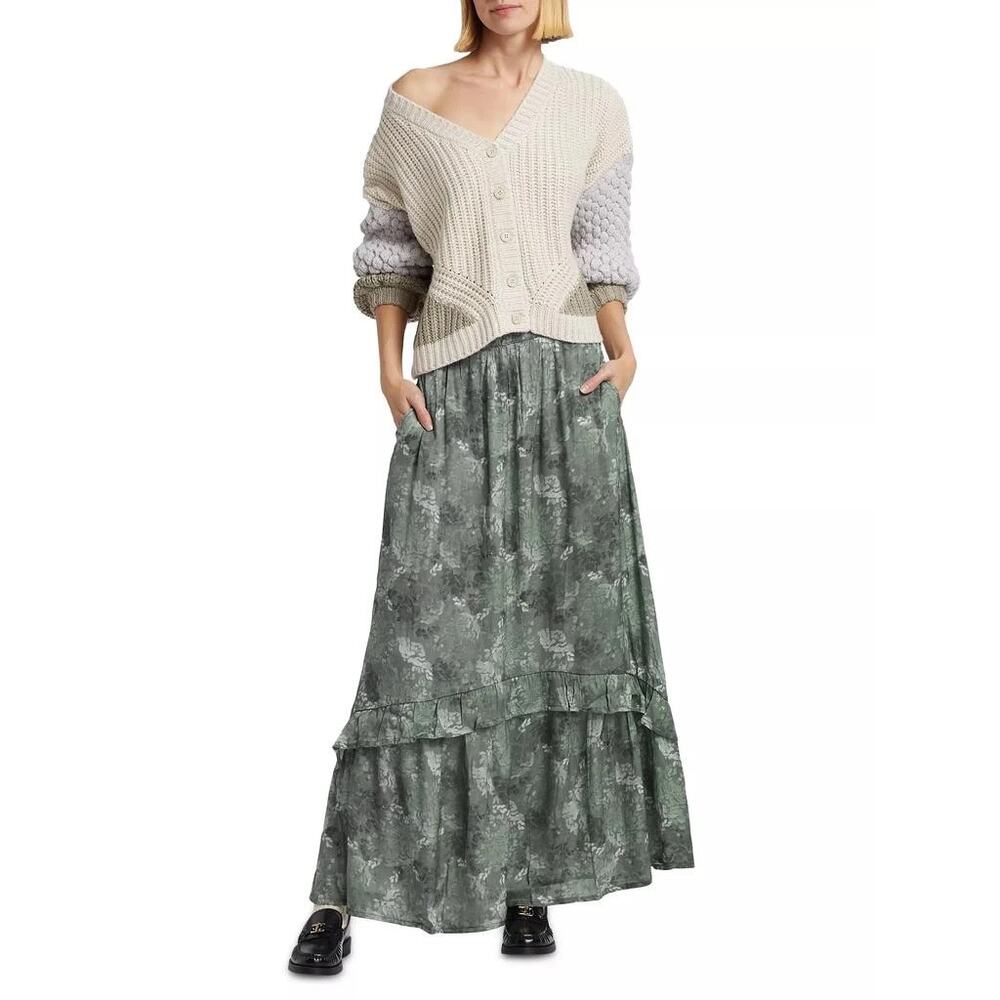 NWT Splendid Linsey Floral Maxi Skirt XS Evergreen Print, Ruffle, Whimsigoth